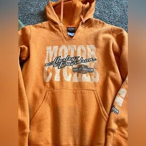 Vintage Harley Davidson Hoodie Mens Medium‎ Orange Y2K Sleeve Hit Grunge Skull